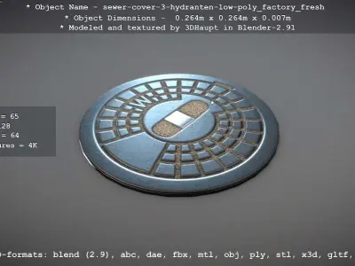 Sewer Cover 3 Hydrant - Clean Low-Poly Version Low-poly 3D model