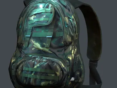 Backpack military combat Black baggage bag luggage Low-poly 3D model