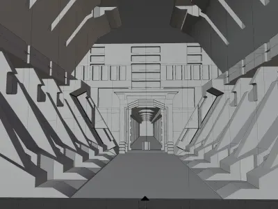 3d Lowpoly Cyberpunk style big gate concept art Low-poly 3D model
