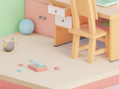 Kids Room includes lighting setup Low-poly 3D model