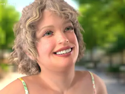  Obese Child Girl in Colorful Summer Dress Posed Smiled 