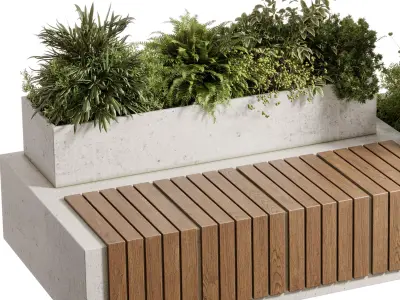 Urban Environment - Urban Furniture Bench with Plants Set 64 3D model