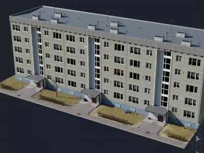 Soviet procedural building Low-poly 3D model