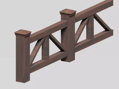 Modular wooden fence set Low-poly 3D model