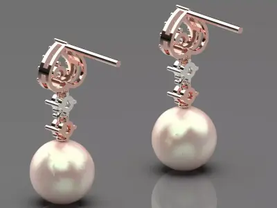 Teardrop-shaped drop earrings pearls and diamonds model pe0045 3D print model