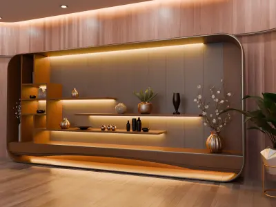 Modern Curved Wooden Living Room 3D model