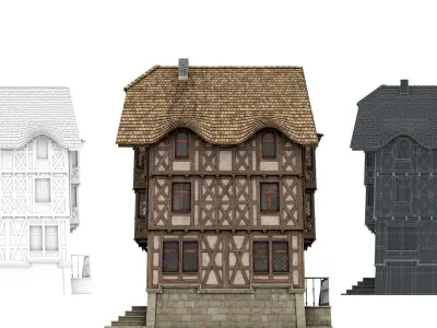 Half-timbered house from the 18th CENTURY with rooms Low-poly 3D model