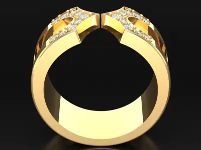 Light Gold Diamond Men Ring 2MR038 3D model