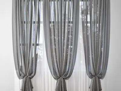 Curtain with bow in middle 3D model