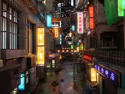 China-Themed Cyberpunk Street 3D model
