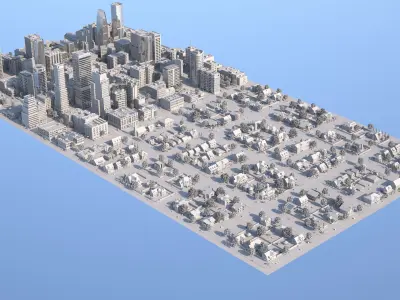 City Downtown with Suburb Low-poly 3D model
