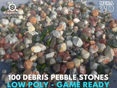 100 Debris Pebble Stones Low-poly 3D model