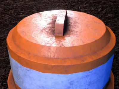 Beware black-yellow sign and orange cone gameready Low-poly 3D model
