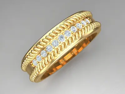 Light Gold Diamond Men Ring 2MR051 3D model