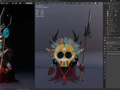 Shaman 3D model demon with horns and spear 3D model