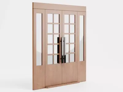 Double Door V2 - French Sliding Style with Wooden Frame Low-poly 3D model
