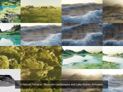 4 Natural Terrains - Mountain Landscapes and Lake Scene 3D Model Pack