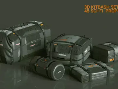 3D KITBASH set 45 sci-fi props Low-poly 3D model