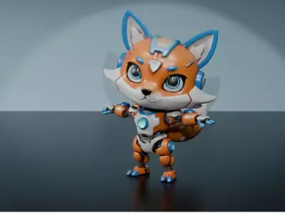 Cute Stylized Robot Fox - Cyborg Animal Character 3D Model Low-poly 3D model