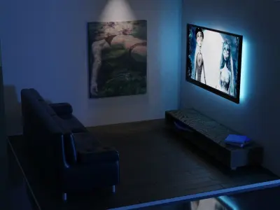 isometric low poly living room 3D model