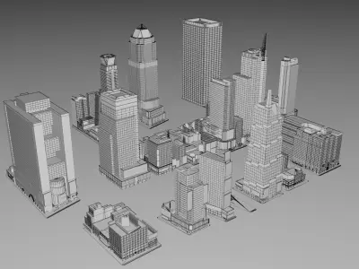 17 NYC Times Square Buildings Collection Pack  Low-poly 3D model