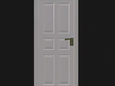 White Six-Panel Interior Door with Metal Handle 3D model