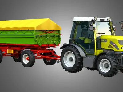 SKE 50 - Electric Tractor with Fortschritt HW-80 Trailer 3D Model Pack