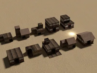 Modular Wooden Desert Houses Interior Exterior 4k Shanty Shack  Low-poly 3D model
