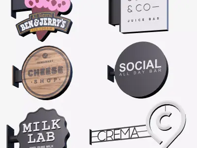 Set Of Console Signs For Cafes And Shops 3D model