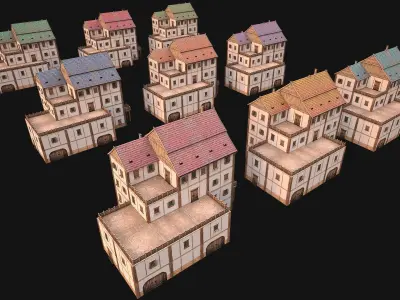 Medieval Skyscraper House with Barn  Low-poly 3D model