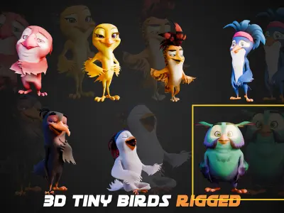 Chibi Owl - 3D green - Rigged Cartoon Bird
