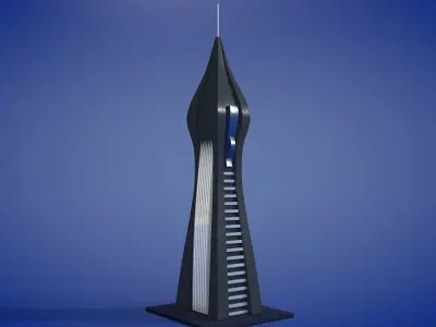 Sci-fi Futuristic Building Low-poly 3D model