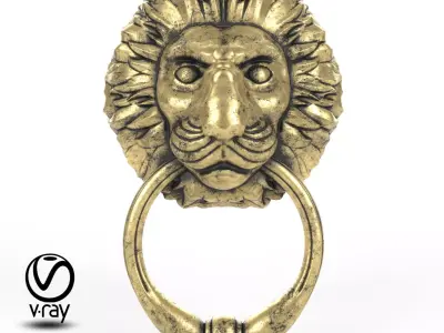 Door handle in the form of a lion head with a ring 3D model