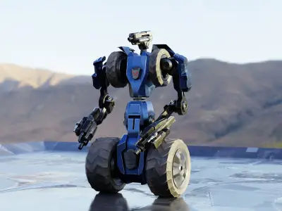 Science fiction Robot Fighter and Destroyer Animated Low-poly 3D model