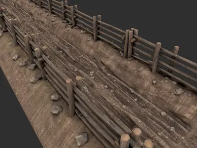 Village Road With Fence 2 Low-poly 3D model