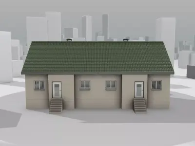 City House -31- Double-House - Roof green - Wall skinyellow Low-poly 3D model