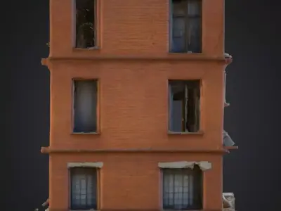 Abandoned Factory Building 3D Model Overgrown Graffiti Ruin Low-poly 3D model