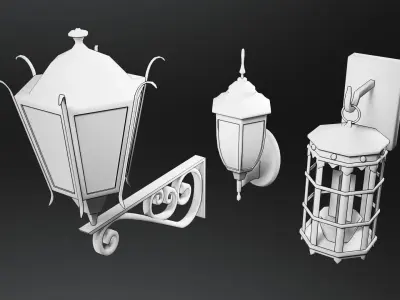 Wall Lanterns minipack Low-poly 3D model