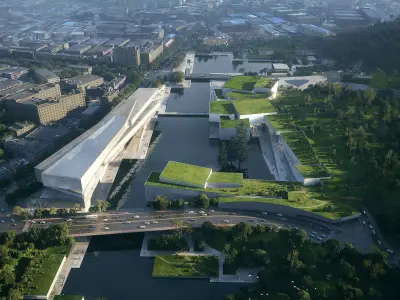 Waterfront Cultural Park With Green Roof Pavilions 3D model