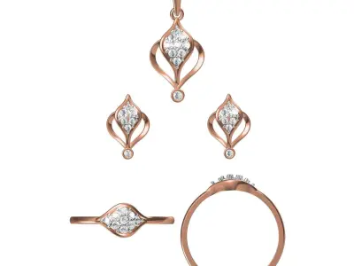 Light Minimalist Diamond Ring Earrings Pendant Set 3D print model