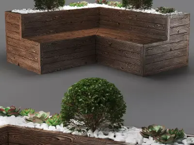 bench322 wooden planter box 3D model