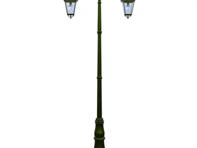 Antique Street Lamp Double Lantern Green PBR Low Poly Low-poly 3D model