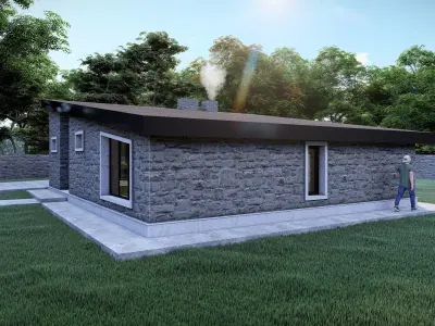 Stone House - Single Story Residential Building Low-poly 3D model