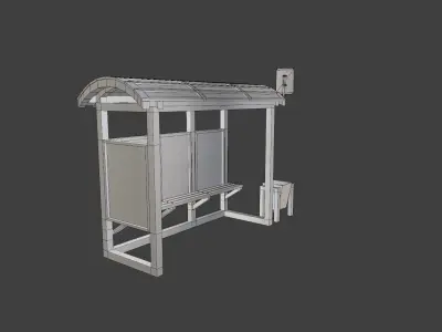 Bus stop 3D model with sign and trashcan Free low-poly 3D model