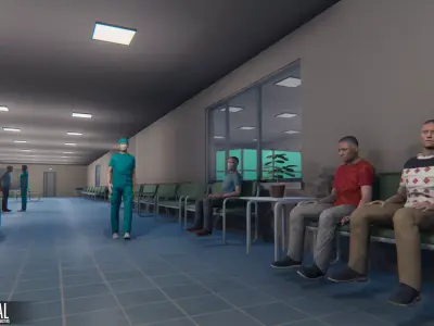 Hospital - modular building  props and characters Low-poly 3D model