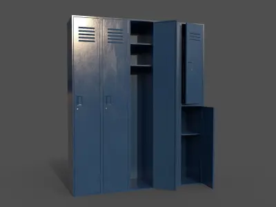 PBR School Gym Locker 07 - Blue Dark Low-poly 3D model