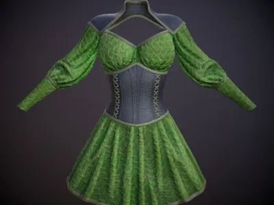 Dress with corset low poly 5 texture options Low-poly 3D model