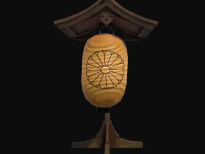 Pbr Japanese lamp and post Low-poly 3D model