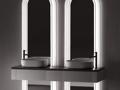 Bathroom Kit with Countertop Sink and Arch Mirror 3D model