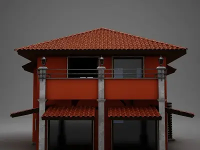 Red Latin Hacienda Modern Villa 3D model 3D model